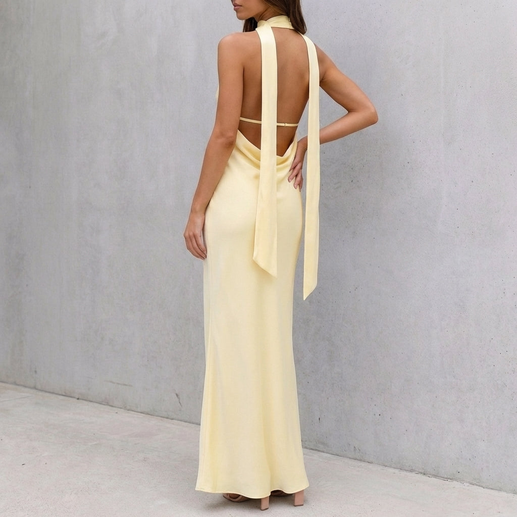 Bodycon Halter V-Neck Maxi Dress for Women – Elegant & Sleek Design