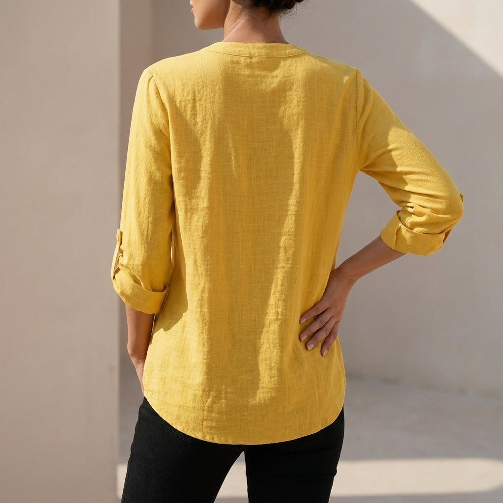 Loose Fit Tunic-Length V-Neck Shirt for Women – Comfortable Casual Style