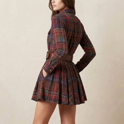 Plaid Fit and Flare Collared Mini Shirt Dress for Women – Stylish & Comfortable Design