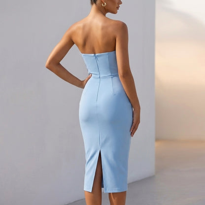 Ruched Bodycon Midi Dress for Women – Elegant Evening Style