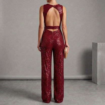 Sparkling Sequin Wide Leg Jumpsuit for Women – Glamorous Evening Elegance