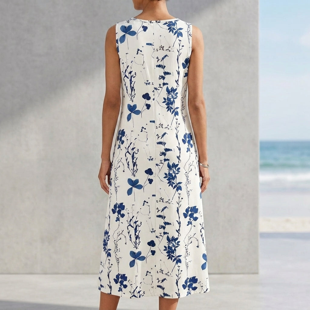 Floral A-Line Sleeveless Midi Dress for Women – Stylish & Functional