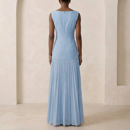 Pleated Fitted Bodice A-Line Maxi Dress for Women – Elegant & Flattering Fit