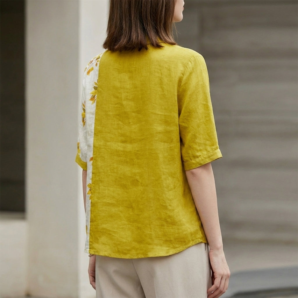 Two-Tone Leaf Print Relaxed Fit Blouse for Women – Stylish & Breathable Comfort