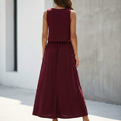 Relaxed A-Line Sleeveless Maxi Dress for Women – Stylish Casual Comfort