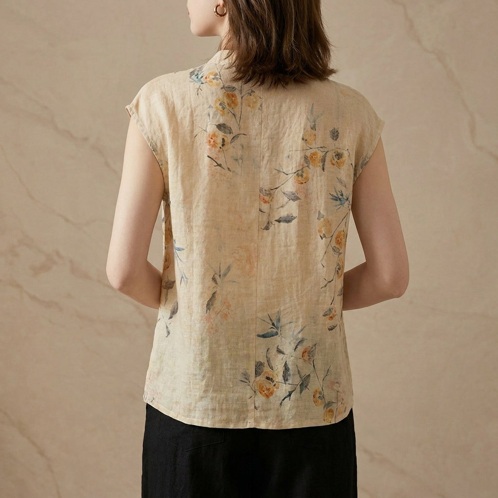 Floral Linen Blend Blouse for Women – Lightweight Everyday Elegance