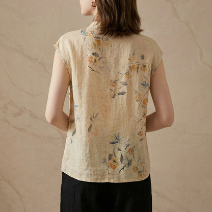 Floral Linen Blend Blouse for Women – Lightweight Everyday Elegance