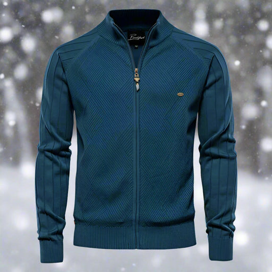 Men's Track Jacket - Ribbed Texture - Full Zipper - Stand Collar - Sporty & Casual Fit