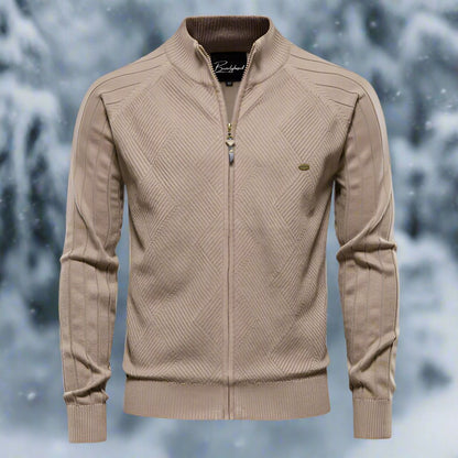 Men's Track Jacket - Ribbed Texture - Full Zipper - Stand Collar - Sporty & Casual Fit