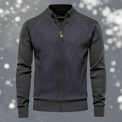 Men's Track Jacket - Ribbed Texture - Full Zipper - Stand Collar - Sporty & Casual Fit