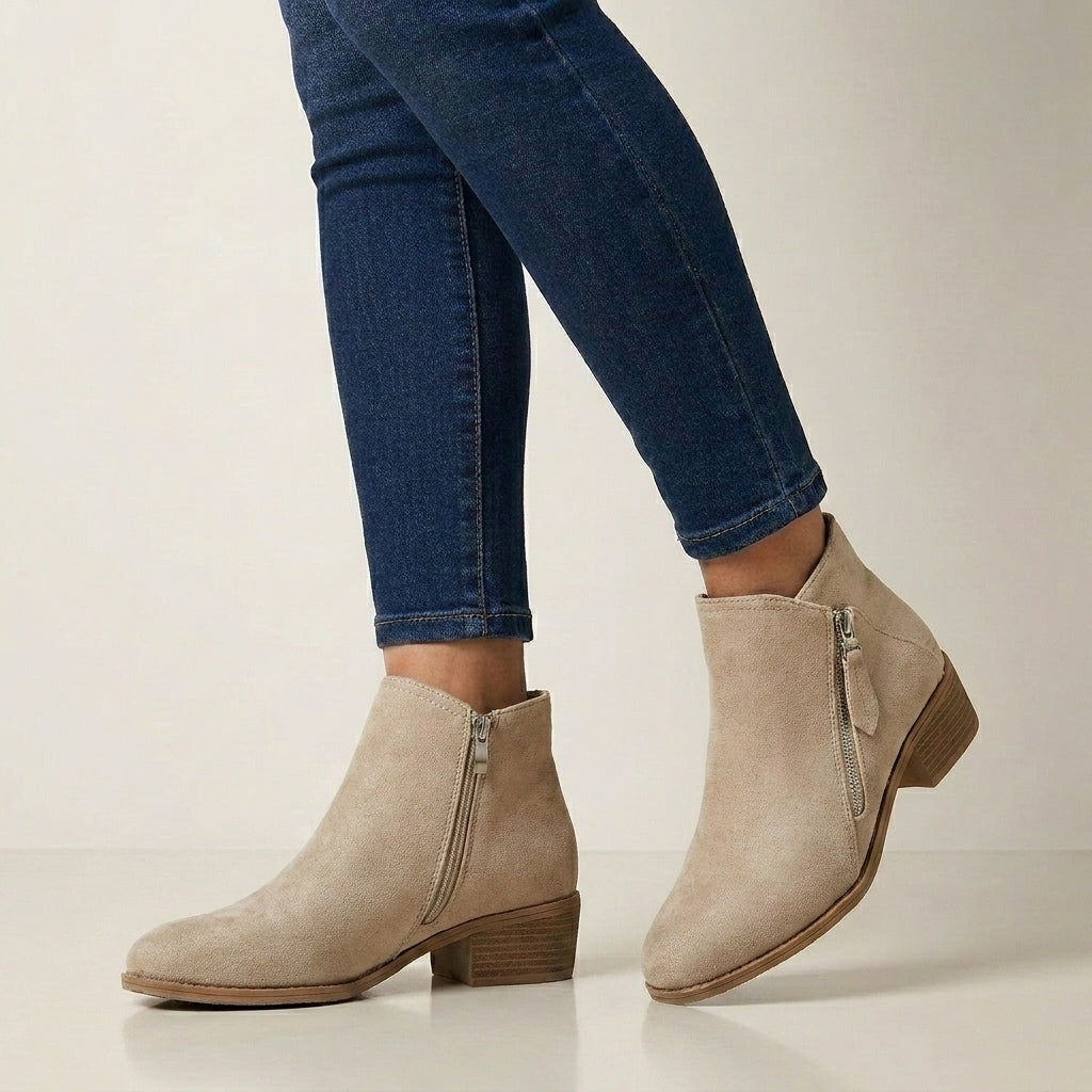 Orthopedic Zipper Closure Low Block Heel Ankle Boots for Women – Supportive & Comfortable Design