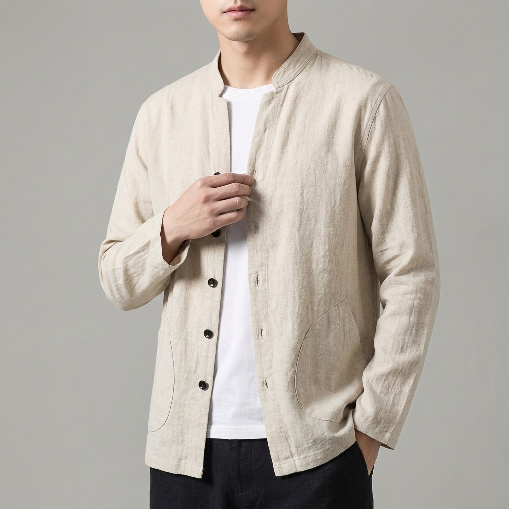 Mandarin Collar Button Jacket for Men – Relaxed Contemporary Style