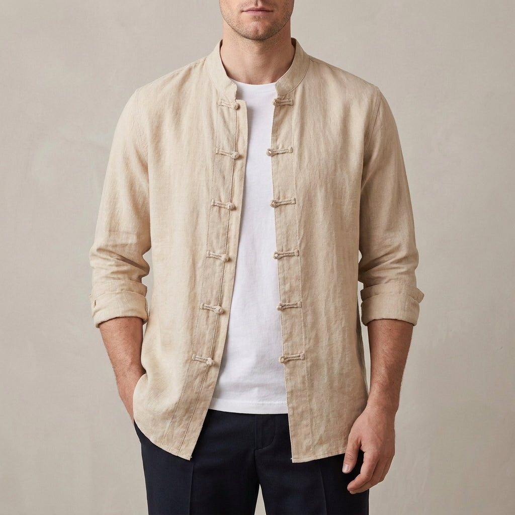 Relaxed Fit Band Collar Shirt for Men – Casual Comfort & Style