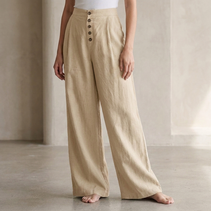 Pleated Button Front Wide-Leg Pants for Women – Stylish & Comfortable Design