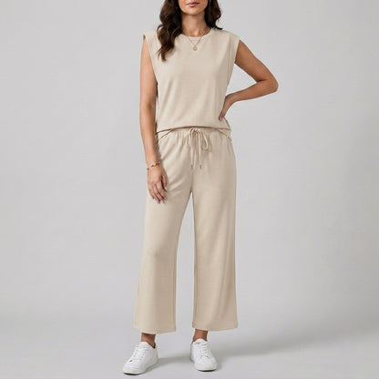 Relaxed Fit Sleeveless Top & Wide Leg Pants Set for Women – Effortless Everyday Style