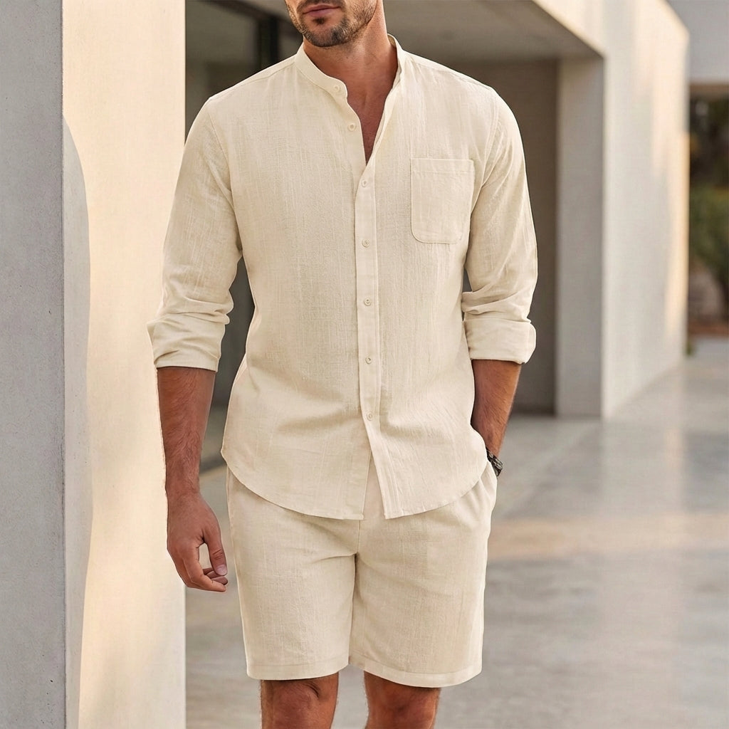 Relaxed Fit Striped Shirt & Shorts Set for Men – Breathable Casual Comfort