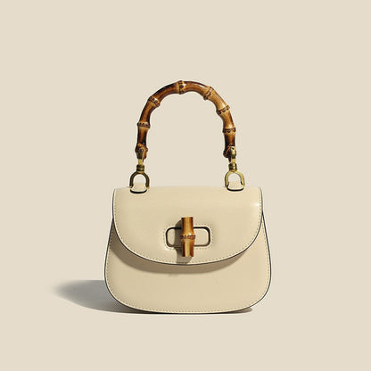 Structured Compact Handbag with Bamboo Handle for Women – Versatile & Stylish Design