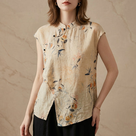 Floral Linen Blend Blouse for Women – Lightweight Everyday Elegance