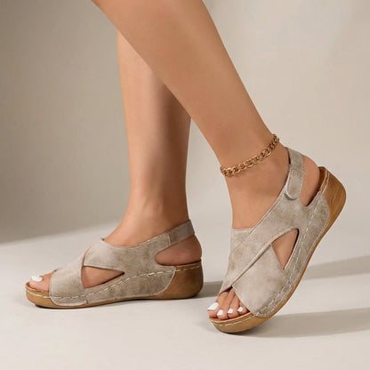 Comfort Fit Cross Strap Wedge Sandals for Women – Orthopedic Support & Adjustable Comfort
