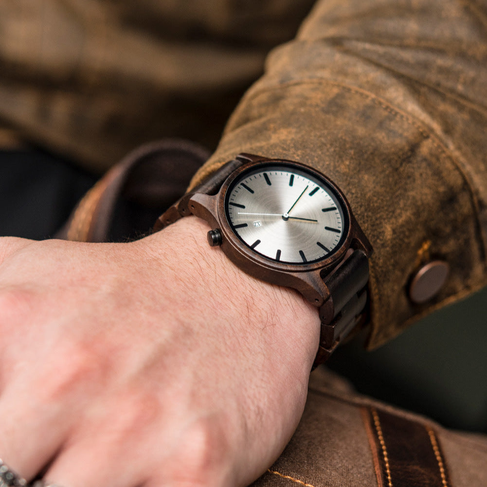 Sebastian Wooden Quartz Wristwatch | Minimalist Dial Date Window Wristwatch