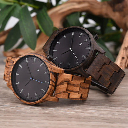 Sebastian Wooden Quartz Wristwatch | Minimalist Dial Date Window Wristwatch