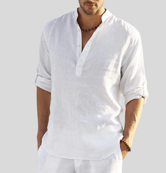 Men's Shirt – Relaxed Fit – Breathable Material – Mandarin Collar – Long Sleeve