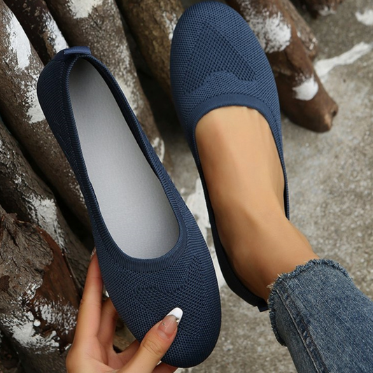 Women's Ballerina Flats - Breathable Knit - Comfortable Cushioned Sole - Slip-on Design