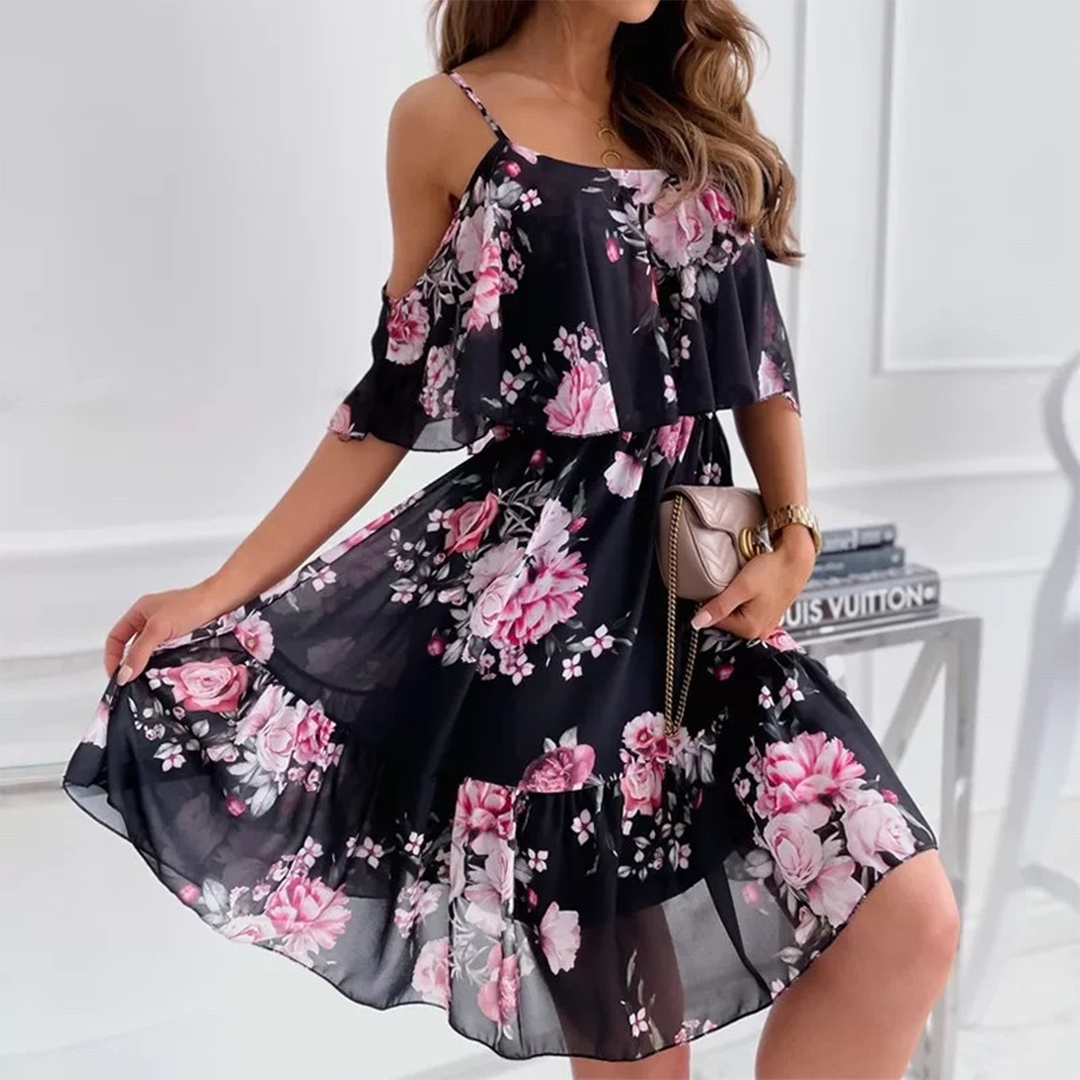 Women's Dress - Strapless with Ruffle Details - Light and Breathable - Relaxed Fit