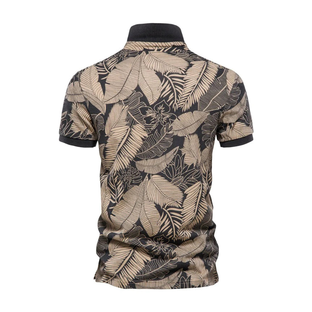 Men's Polo Shirt - Breathable Cotton - Button Closure - Tropical Floral Pattern