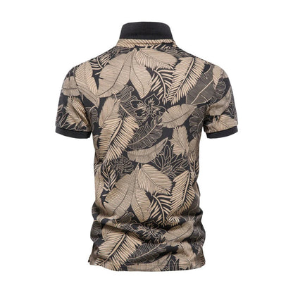 Men's Polo Shirt - Breathable Cotton - Button Closure - Tropical Floral Pattern