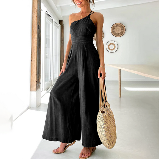 Women's Jumpsuit - One-Shoulder - Wide Legs - Sleeveless - Elegant and Comfortable