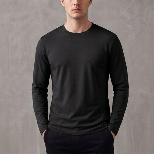 Regular Fit Solid Crewneck Long Sleeve T-Shirt for Men – Classic Casual Comfort