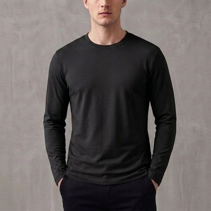 Regular Fit Solid Crewneck Long Sleeve T-Shirt for Men – Classic Casual Comfort