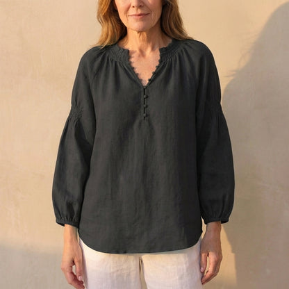 Relaxed Fit Button Front Blouse for Women – Comfortable Casual Elegance