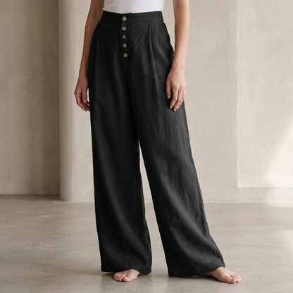Pleated Button Front Wide-Leg Pants for Women – Stylish & Comfortable Design