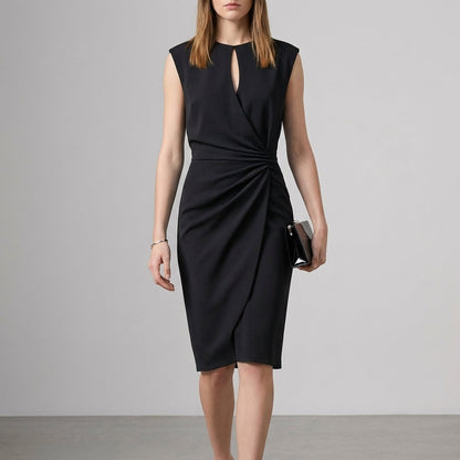 Ruched Draped Keyhole Sheath Dress for Women – Elegant & Flattering Fit