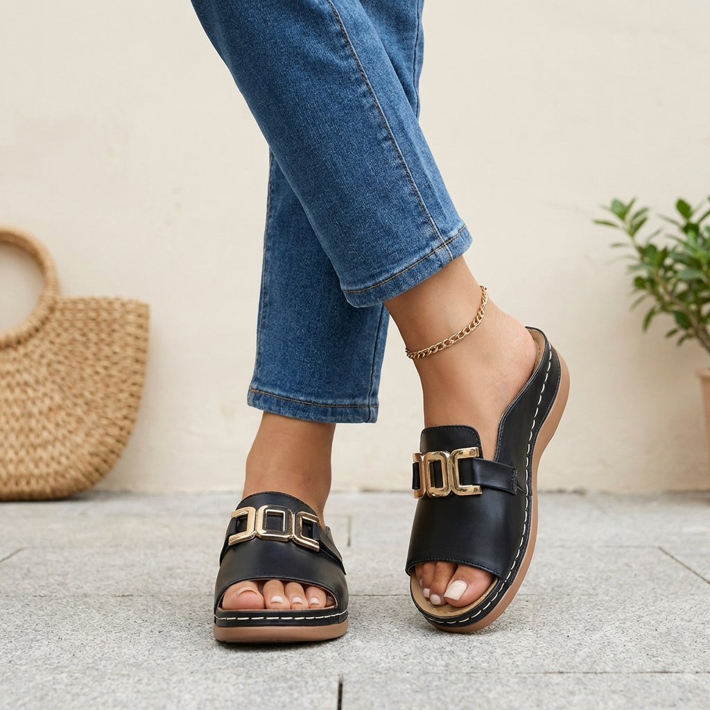 Orthopedic Buckle Slide Sandals for Women – Supportive & Stylish Comfort