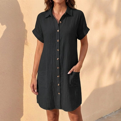 Relaxed Fit Collared Shirt Dress for Women – Casual Comfort & Style