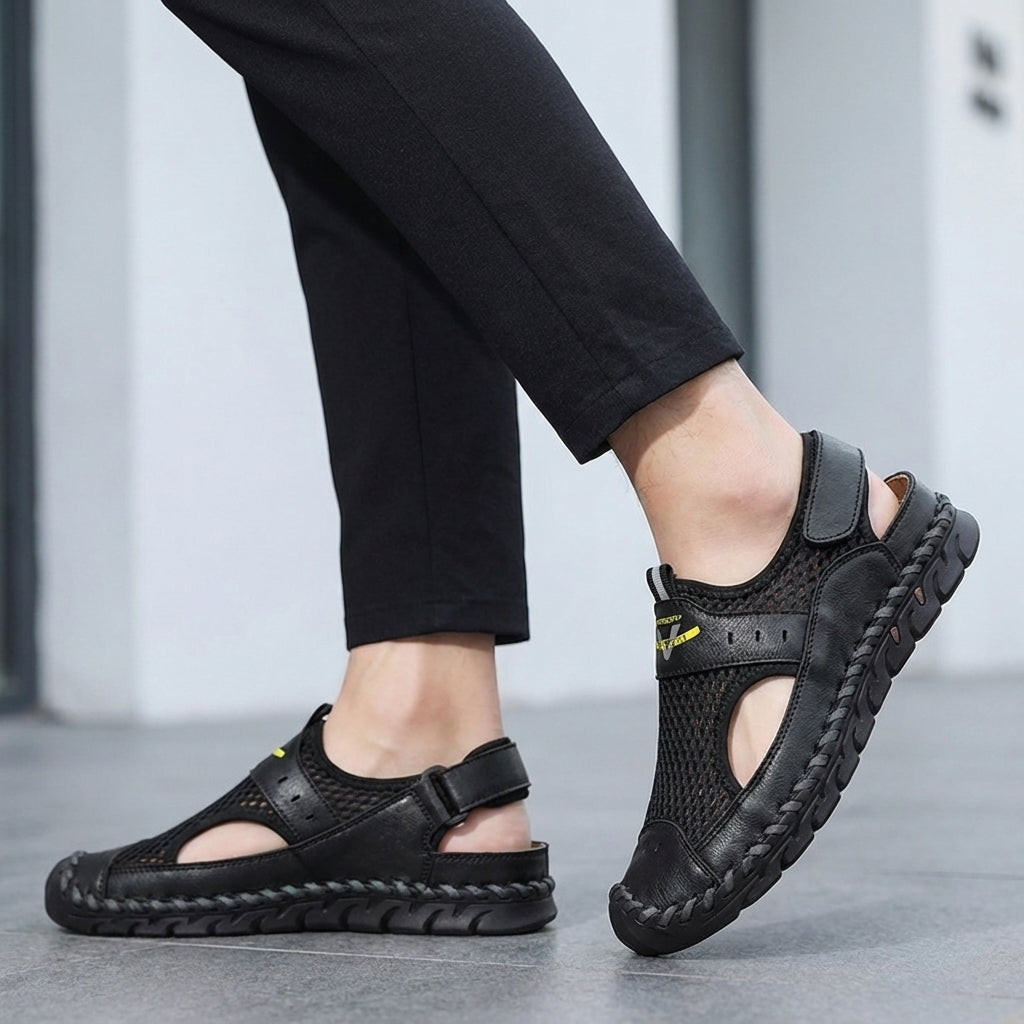 Hand-Stitched Closed Toe Sandals for Men – Breathable & Adjustable Comfort