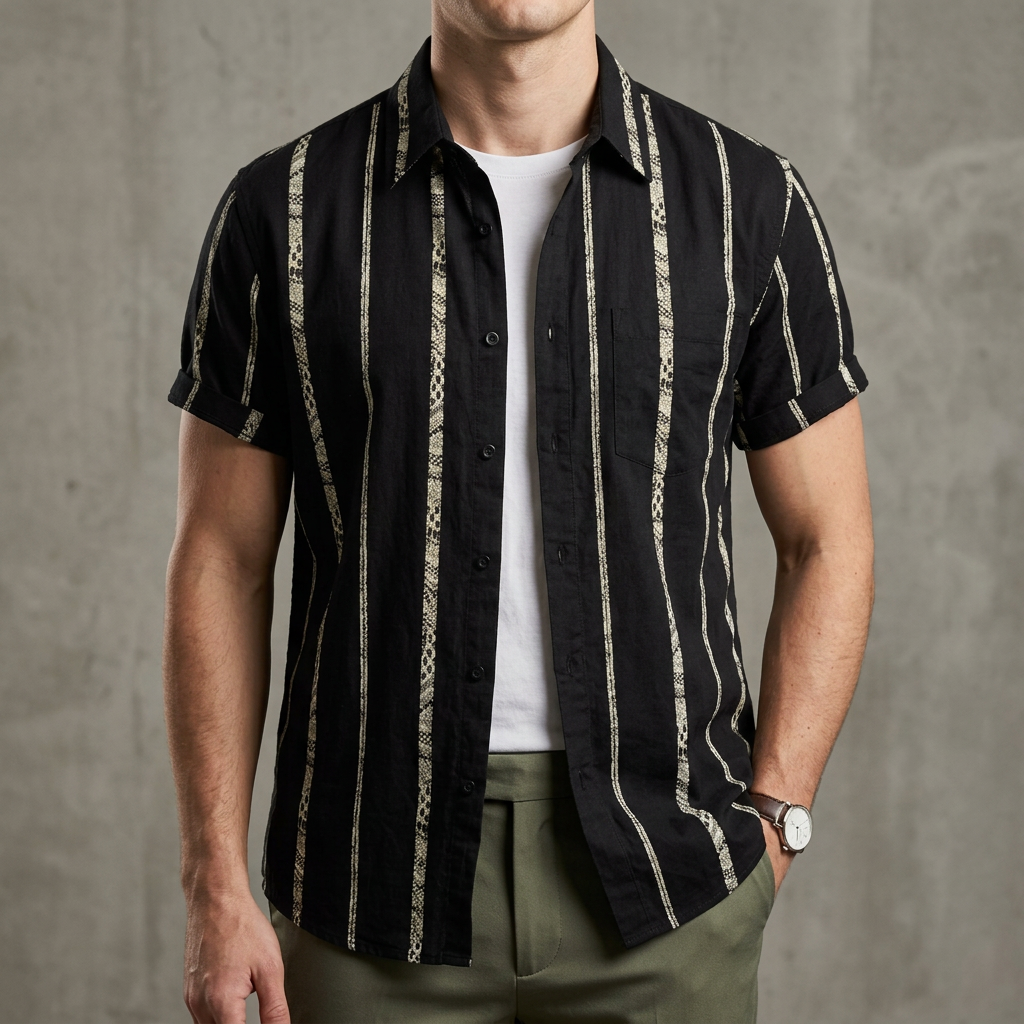 Striped Button-Up Casual Shirt for Men – Breathable Everyday Style