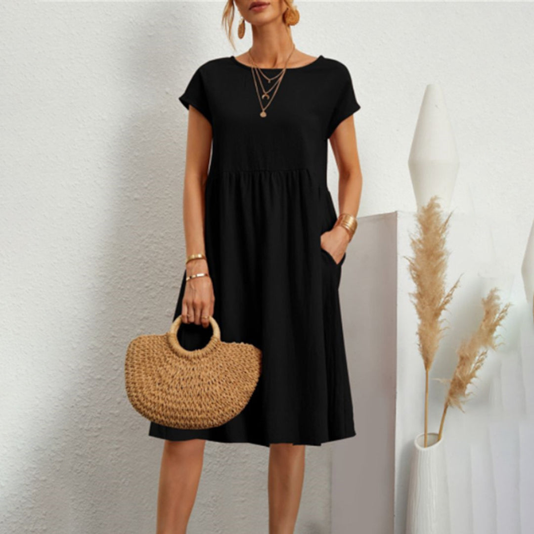 Women's Dress - Loose Fit - Round Neck - Short Sleeves - Light and Breathable