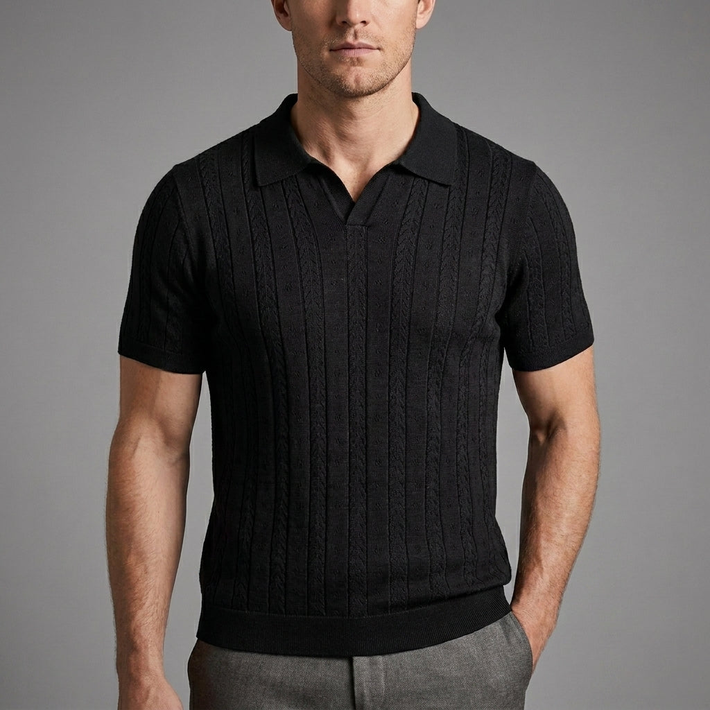 Textured Knit Polo Shirt for Men – Refined Comfort & Modern Style