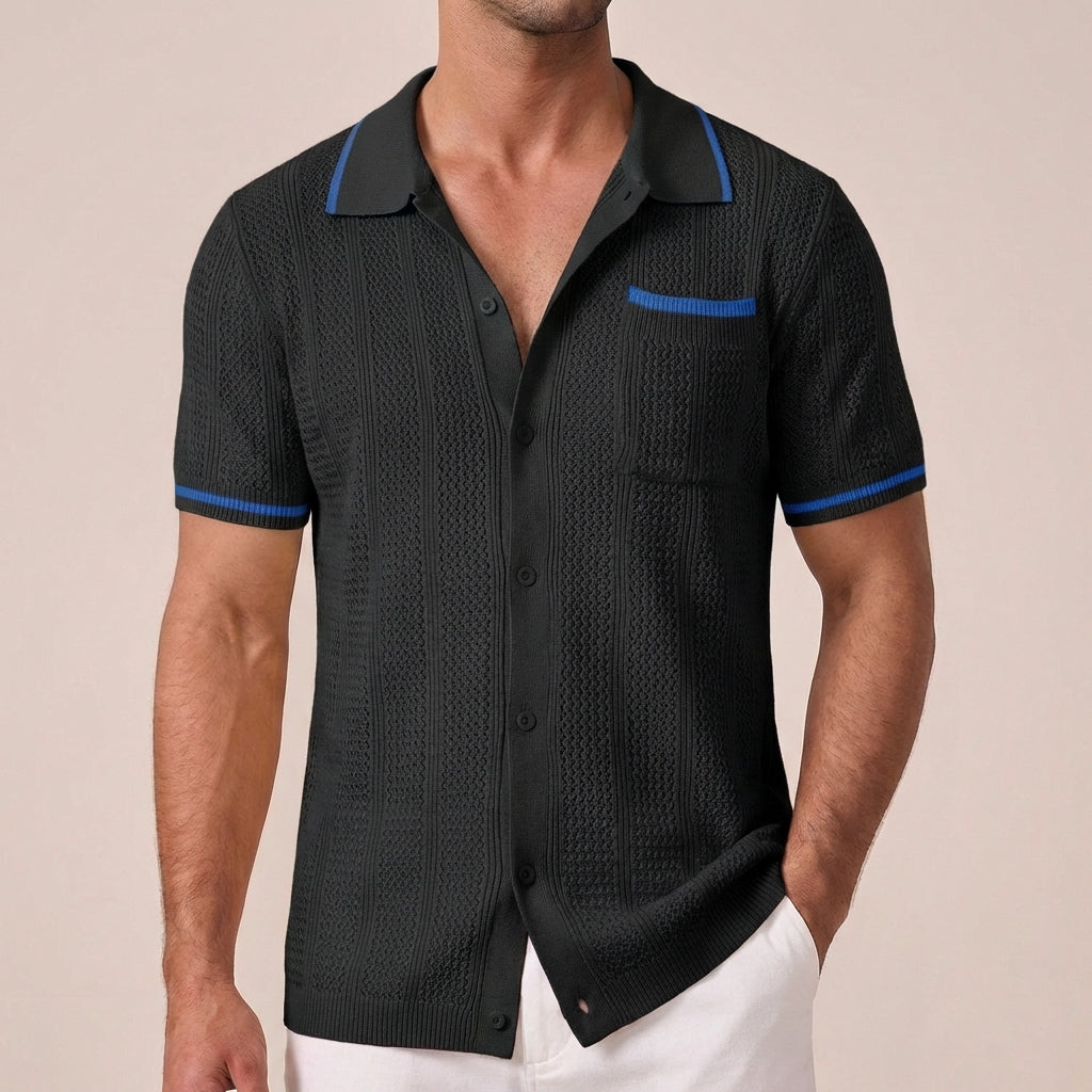 Relaxed Fit Striped Knit Polo Shirt for Men – Casual Stylish Comfort