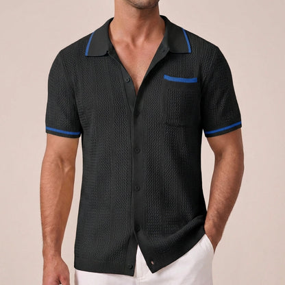 Relaxed Fit Striped Knit Polo Shirt for Men – Casual Stylish Comfort