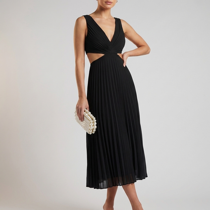 Pleated Cutout Midi Dress for Women – Graceful Elegance & Flowing Style