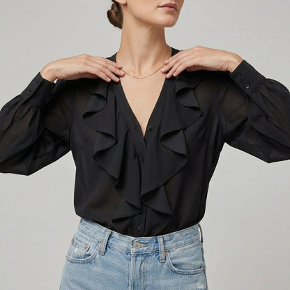 Layered Ruffle V-Neck Blouse for Women – Chic Feminine Elegance