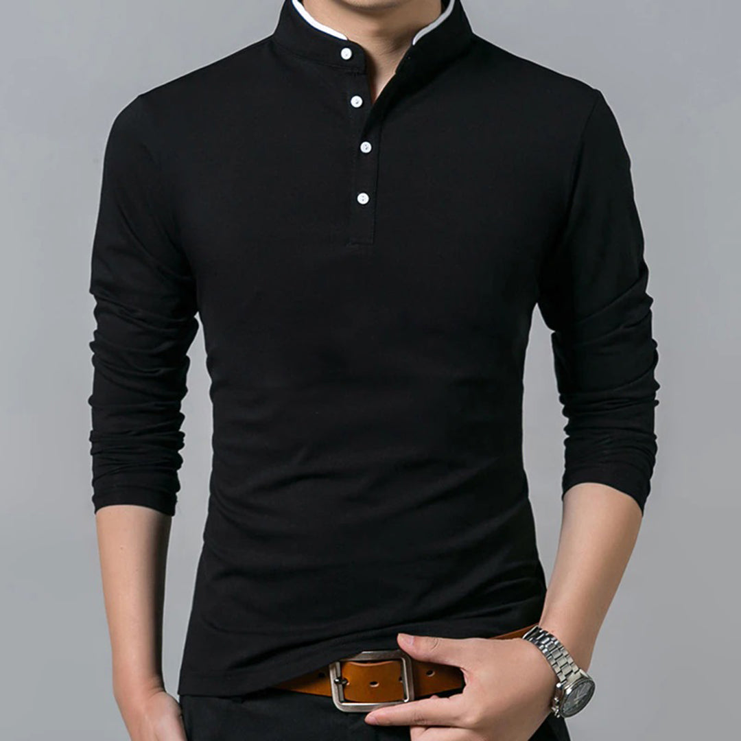 Men's Shirt - Slim Fit - Mandarin Collar - Long Sleeve - Half Button Closure