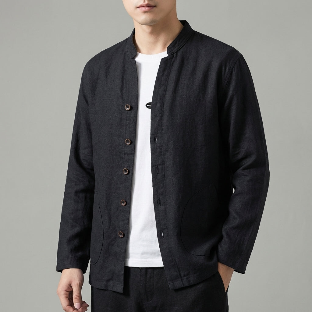 Mandarin Collar Button Jacket for Men – Relaxed Contemporary Style