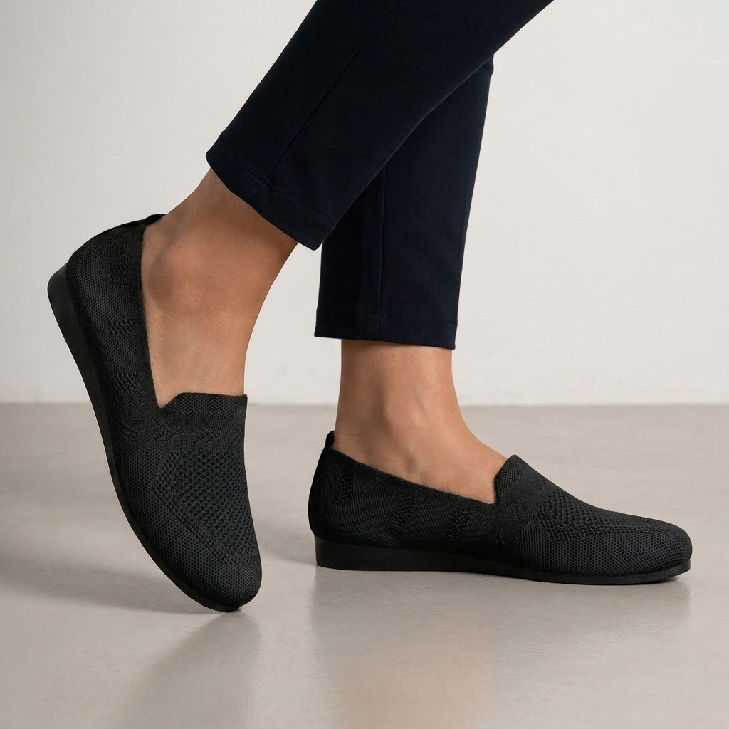 Round Toe Knit Slip-On Flats for Women – Stylish Casual Comfort