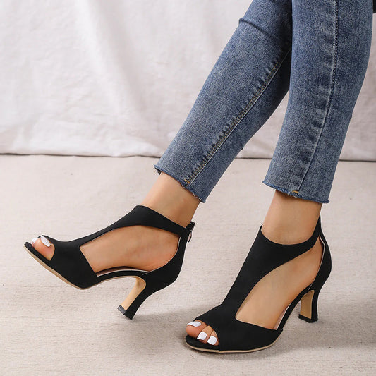 Women's High-Heeled Sandals - Open Toe - Hollow Design - Zipper Closure